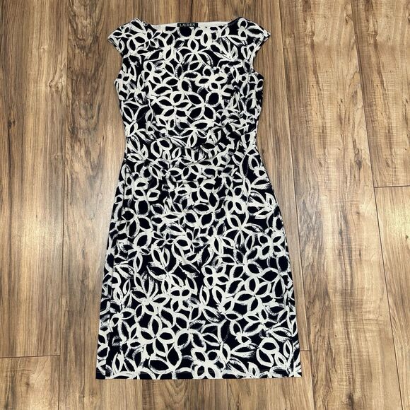 Lauren Ralph Lauren Women’s Dress Slinky Stretch Ruched Side Size 6 Geometric - Picture 1 of 9